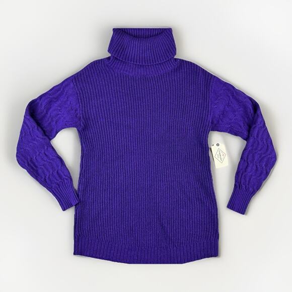 St. John’s Bay Women’s Chunky Turtleneck Sweater S Melrose Purple Cable Knit NWT - Picture 1 of 10